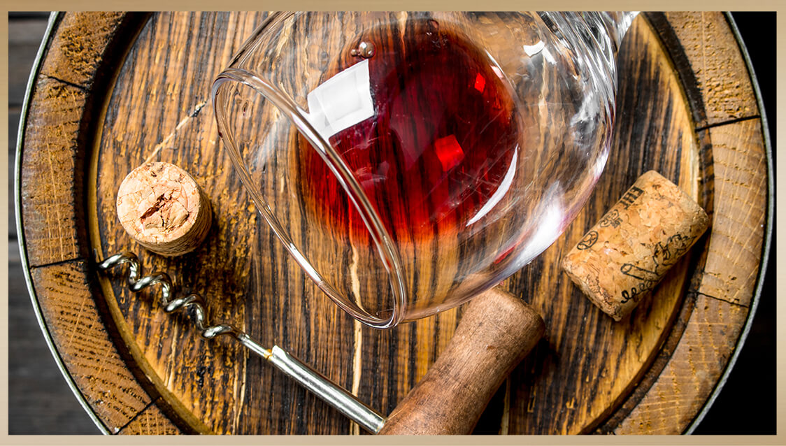Aging red wine in French oak barrels