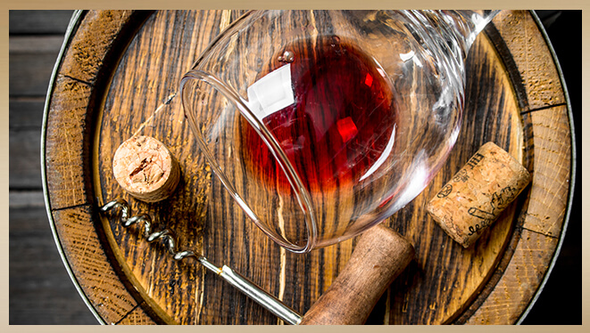 Aging red wine in French oak barrels
