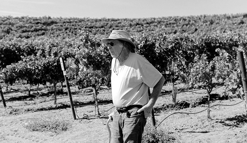 Randall Grahm, the visionary winemaker, on the vineyard.